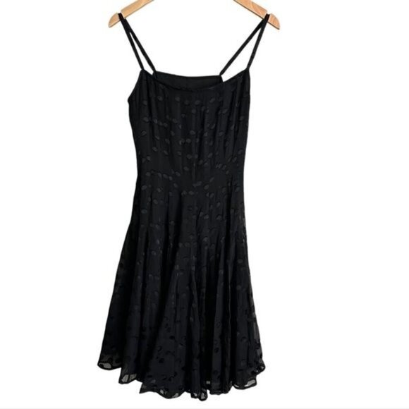 Manyus Silk Black Chiffon Polka Dot Fit and Flare Dress Size Small - Picture 1 of 9